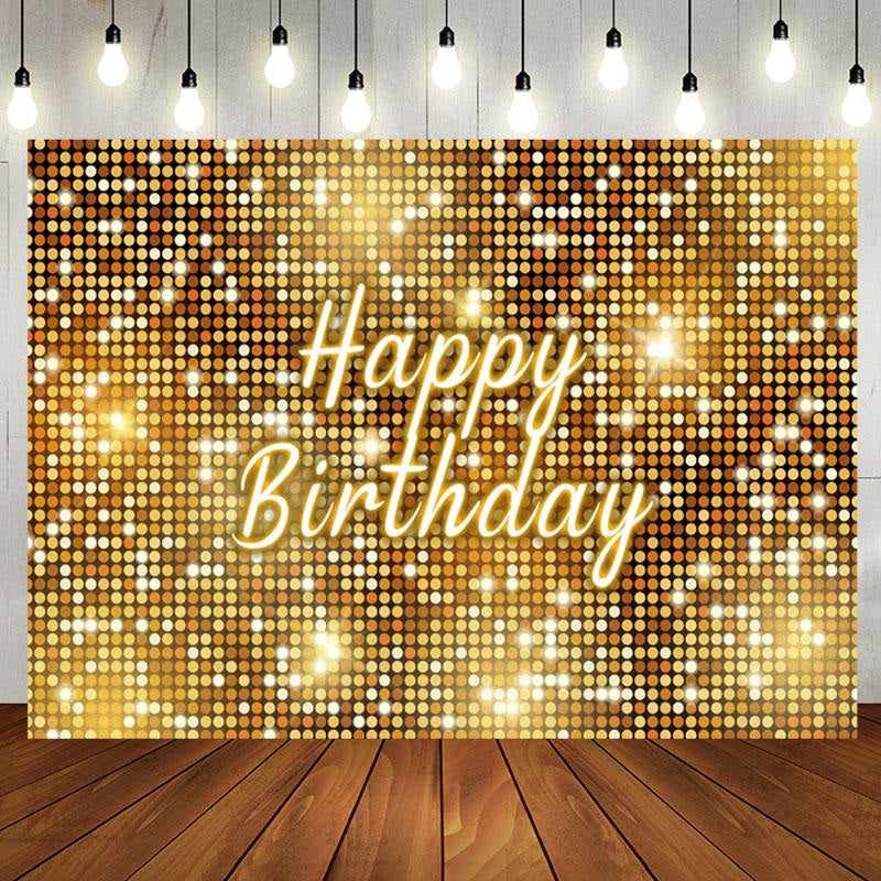 Aperturee - Gold Sequins Sparkle Happy Birthday Party Backdrop