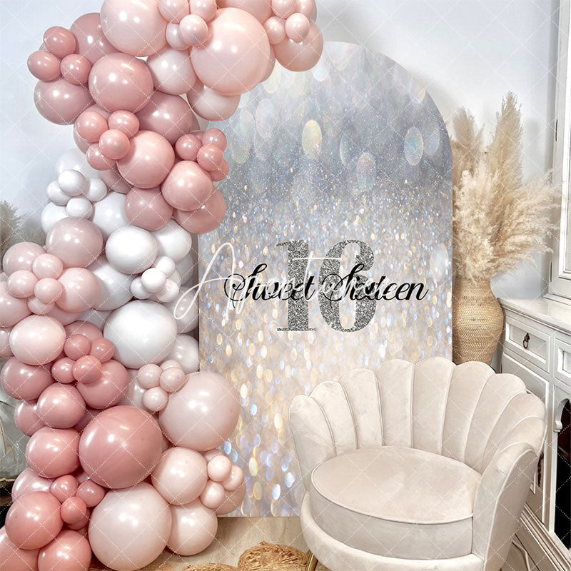 Aperturee - Gold Silver Bokeh Sweet 16th Birthday Arch Backdrop