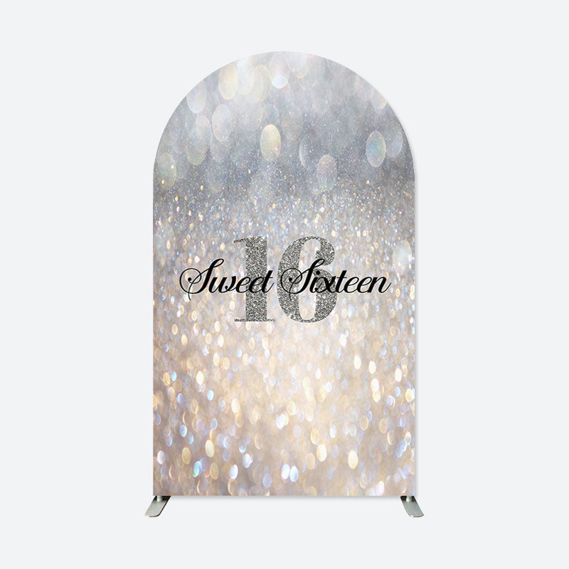 Aperturee - Gold Silver Bokeh Sweet 16th Birthday Arch Backdrop