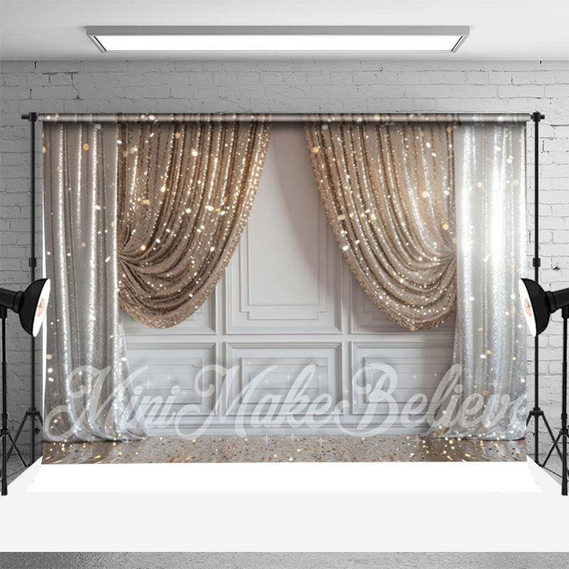 Aperturee - Gold Silver Curtain Sparkle Retro Photo Backdrop