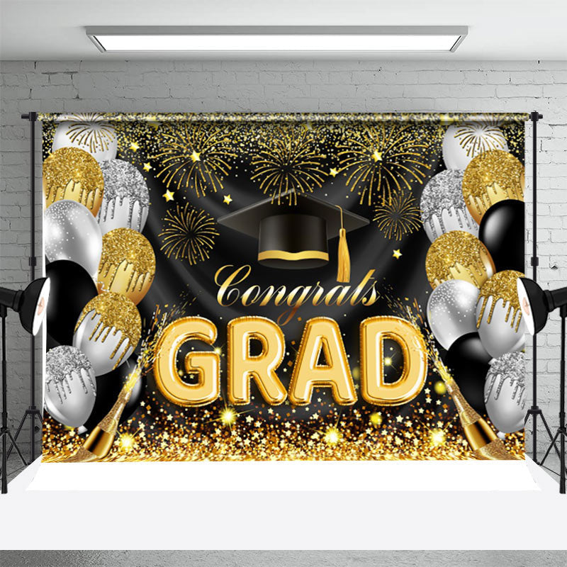 Aperturee - Gold Silver Glitter Balloons Graduation Backdrop