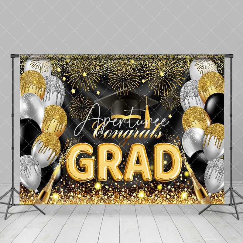 Aperturee - Gold Silver Glitter Balloons Graduation Backdrop