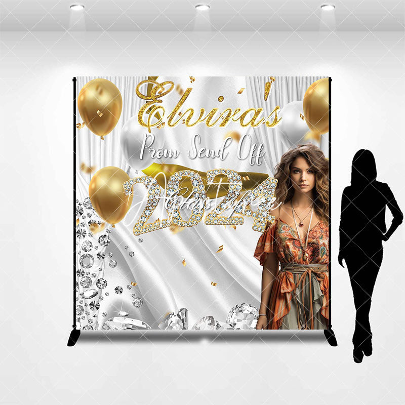 Aperturee - Gold Sliver Balloons Class 2024 Custom Grad Backdrop