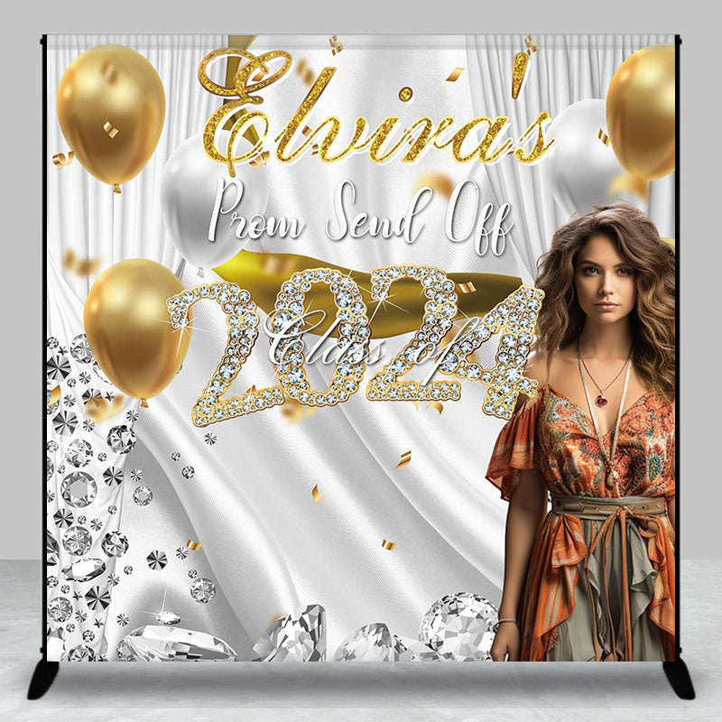 Aperturee - Gold Sliver Balloons Class 2024 Custom Grad Backdrop