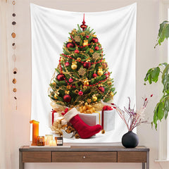 Aperturee - Gold Snowflake Christmas Tree Family Wall Tapestry