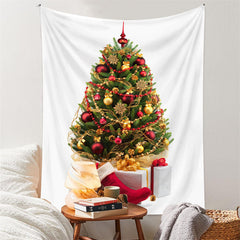 Aperturee - Gold Snowflake Christmas Tree Family Wall Tapestry