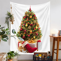 Aperturee - Gold Snowflake Christmas Tree Family Wall Tapestry