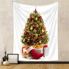 Aperturee - Gold Snowflake Christmas Tree Family Wall Tapestry