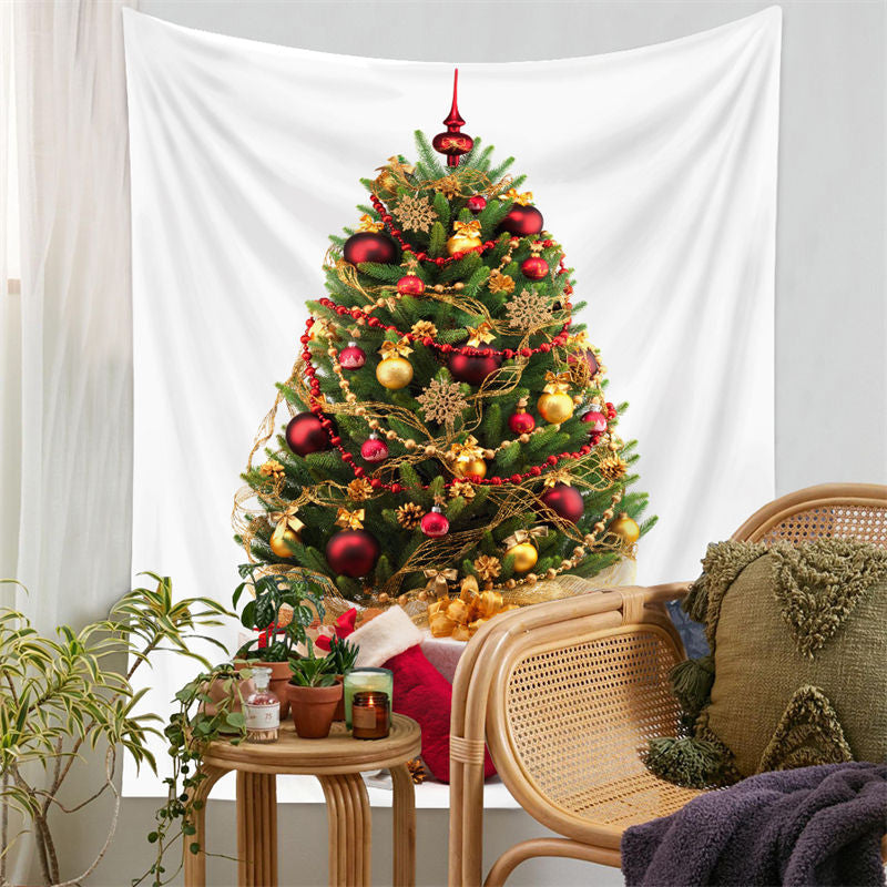 Aperturee - Gold Snowflake Christmas Tree Family Wall Tapestry