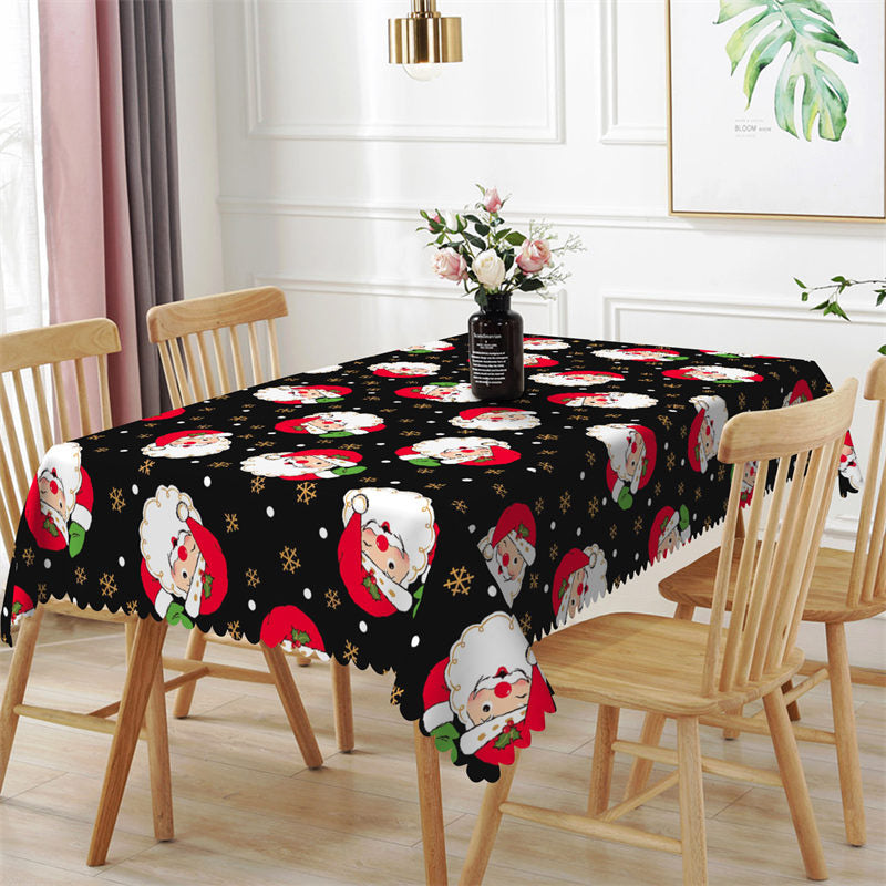 Aperturee - Gold Snowflake Santa Merry Christmas Kitchen Tablecloth