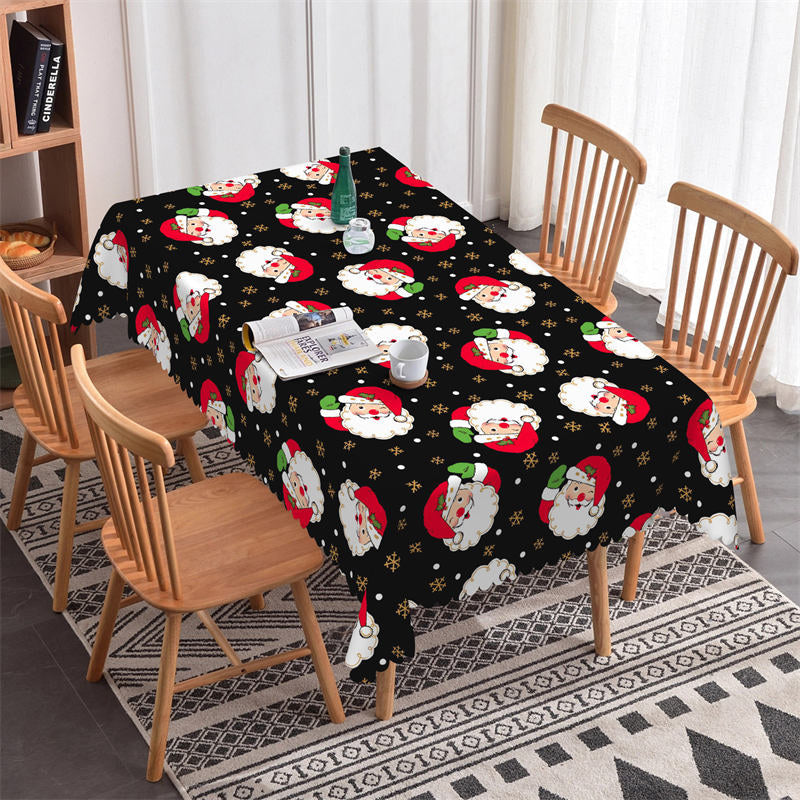 Aperturee - Gold Snowflake Santa Merry Christmas Kitchen Tablecloth