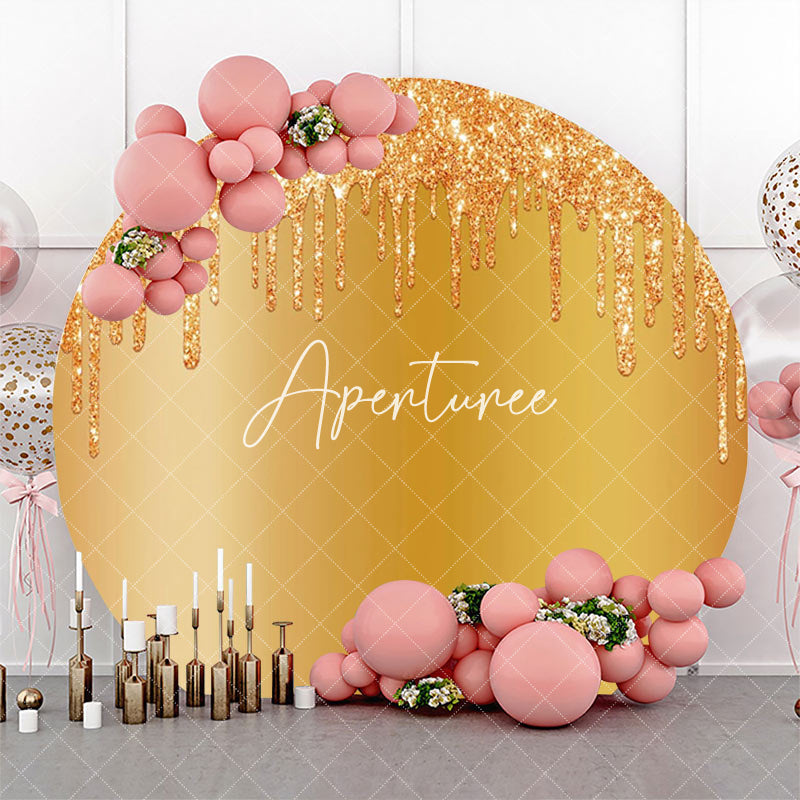 Aperturee - Gold Solid Color Glitters Round Birthday Backdrop