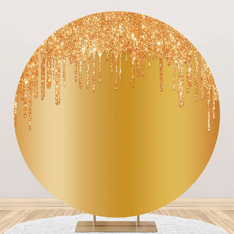 Aperturee - Gold Solid Color Glitters Round Birthday Backdrop