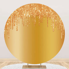 Aperturee - Gold Solid Color Glitters Round Birthday Backdrop