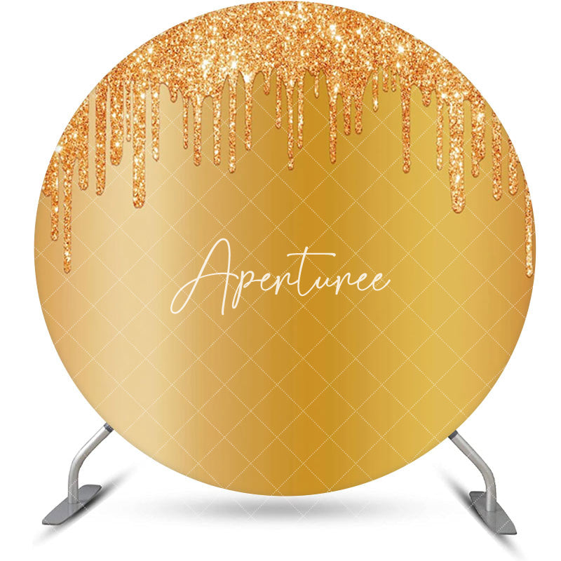 Aperturee - Gold Solid Color Glitters Round Birthday Backdrop