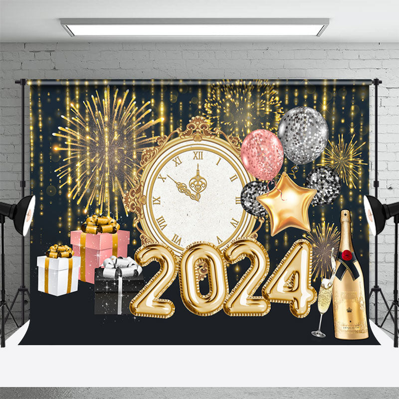 Aperturee - Gold Spark Gifts Champagne Balloon New Year Backdrop