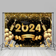 Aperturee - Gold Sparkling Balloon Champagne Grad Photo Backdrop