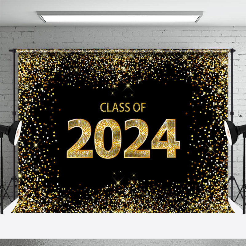 Aperturee - Gold Sparkling Black 2024 Graduation Backdrop For Photo