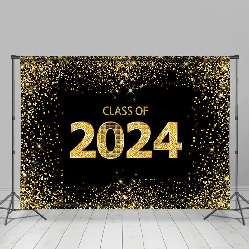 Aperturee - Gold Sparkling Black 2024 Graduation Backdrop For Photo