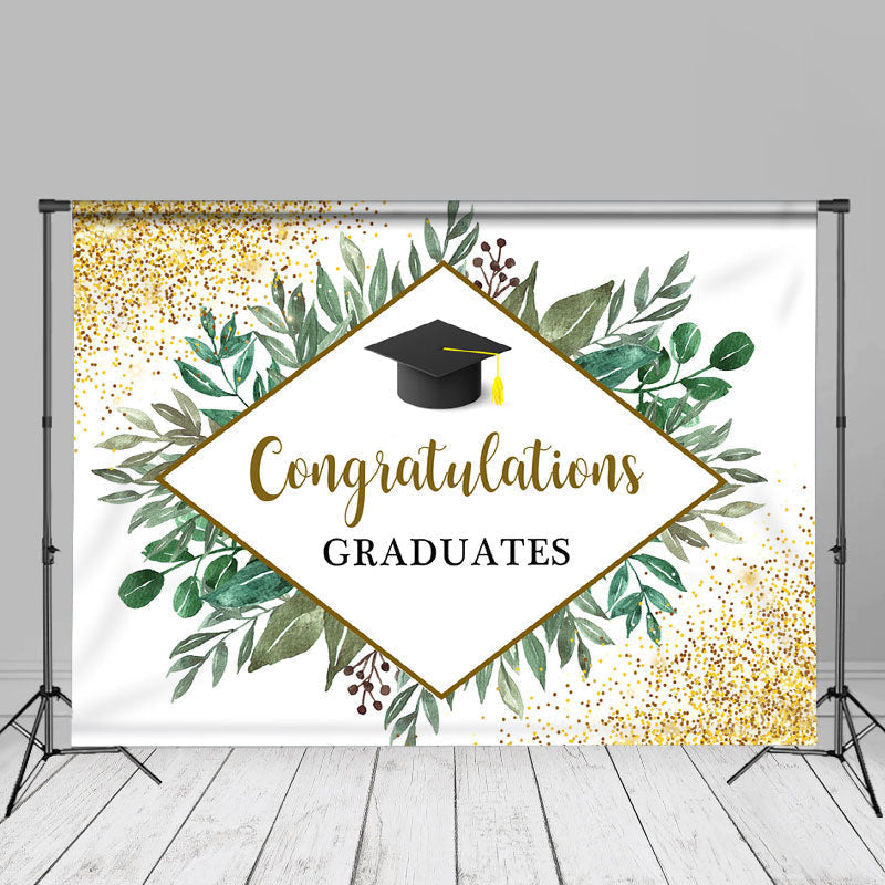 Aperturee - Gold Sparkling Green Leaves Grad Backdrop For Photo