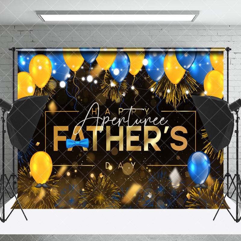 Aperturee - Gold Sparks Blue Yellow Balloon Fathers Day Backdrop