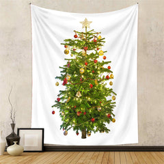 Aperturee - Gold Star Balls Christmas Tree Tapestry Wall Hanging