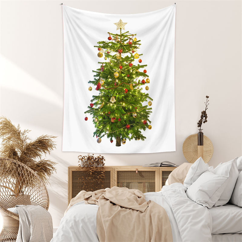 Aperturee - Gold Star Balls Christmas Tree Tapestry Wall Hanging