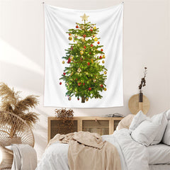 Aperturee - Gold Star Balls Christmas Tree Tapestry Wall Hanging