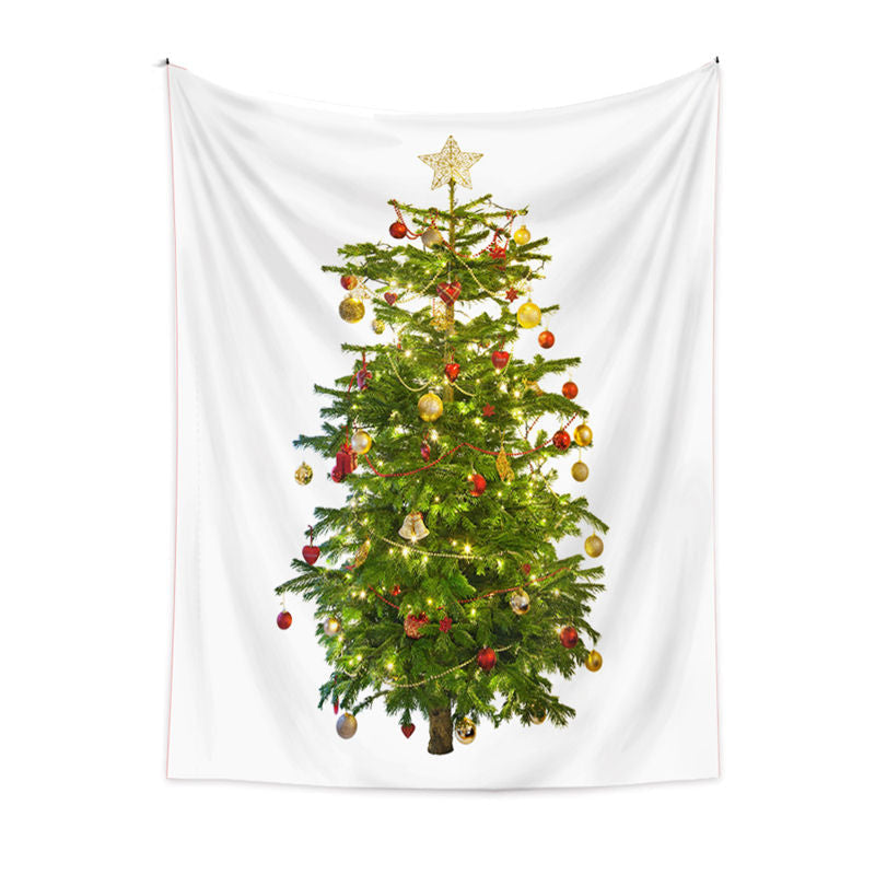 Aperturee - Gold Star Balls Christmas Tree Tapestry Wall Hanging