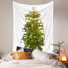 Aperturee - Gold Star Balls Christmas Tree Tapestry Wall Hanging