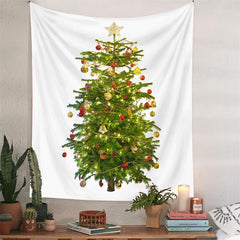 Aperturee - Gold Star Balls Christmas Tree Tapestry Wall Hanging