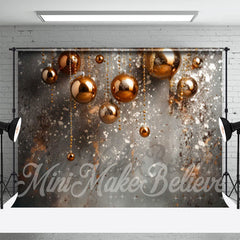 Aperturee - Gold String Balls Shining Grey Christmas Backdrop