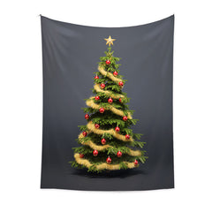 Aperturee - Gold Tassel Red Balls Tree Christmas Wall Tapestry