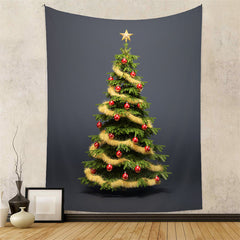 Aperturee - Gold Tassel Red Balls Tree Christmas Wall Tapestry