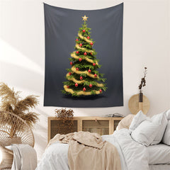 Aperturee - Gold Tassel Red Balls Tree Christmas Wall Tapestry