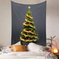 Aperturee - Gold Tassel Red Balls Tree Christmas Wall Tapestry