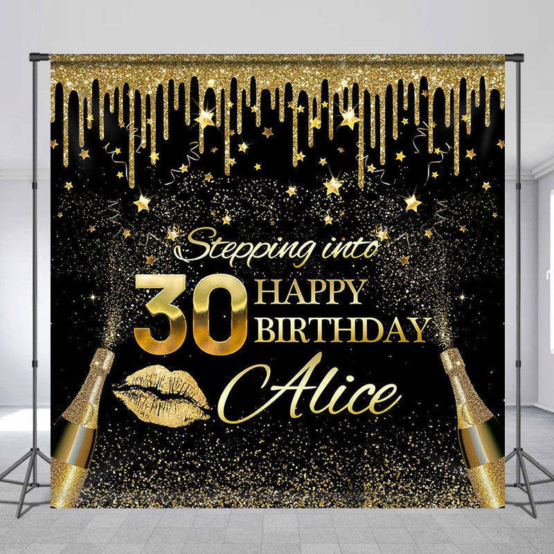 Aperturee - Gold Tassels Champagne Custom 30Th Birthday Backdrop