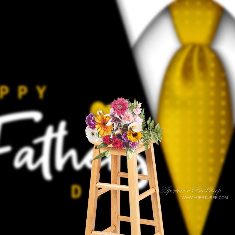 Aperturee - Gold Tie Heart Black Happy Fathers Day Backdrop Decor