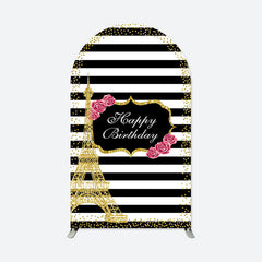 Aperturee - Gold Towel Black White Stripe Birthday Arch Backdrop