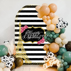 Aperturee - Gold Towel Black White Stripe Birthday Arch Backdrop