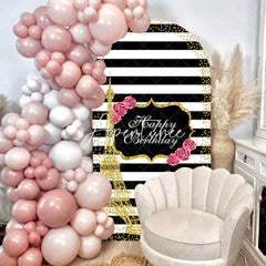 Aperturee - Gold Towel Black White Stripe Birthday Arch Backdrop