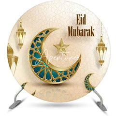 Aperturee - Gold Turquoise Moon Lantern Round Eid Mubarak Backdrop