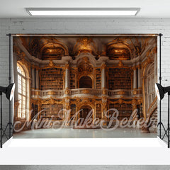 Aperturee - Gold White Bookshelf Library Photograph Backdrop