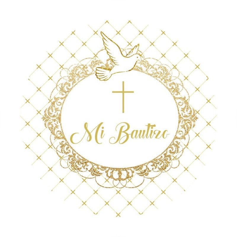 Aperturee Gold White Dove Bautizo Round Backdrops for Baby Shower