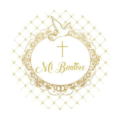 Aperturee Gold White Dove Bautizo Round Backdrops for Baby Shower