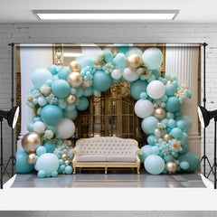 Aperturee - Gold White Luxury Door Blue Balloon Sofa Backdrop