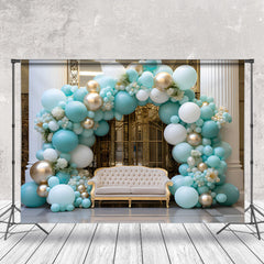 Aperturee - Gold White Luxury Door Blue Balloon Sofa Backdrop