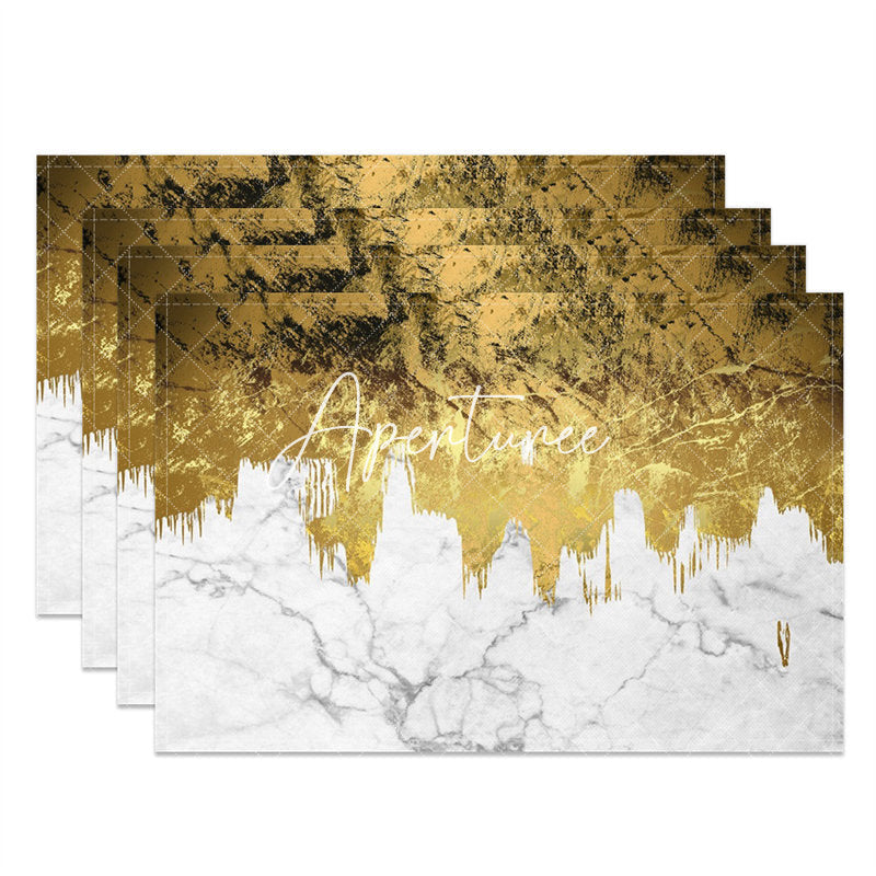 Aperturee - Gold White Marble Texture Dining Set Of 4 Placemats