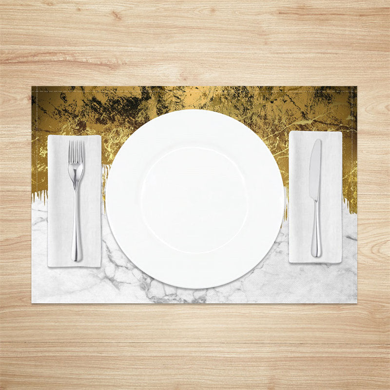 Aperturee - Gold White Marble Texture Dining Set Of 4 Placemats