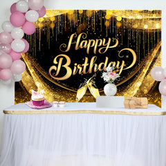 Aperturee - Golden Age Champagne Cup Happy Birthday Backdrop